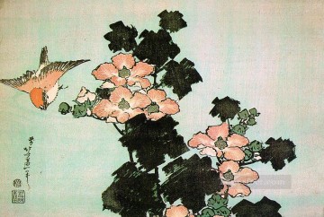  Hokusai Pintura al %C3%B3leo - hibisco y gorrión Katsushika Hokusai Ukiyoe